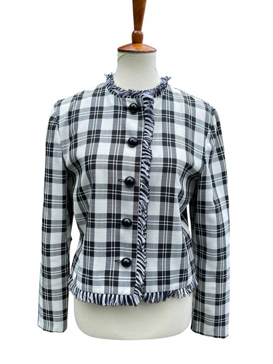 Black & White Jackets & Blazers - American Design Black & White Plaid Blazer Size 8 Crop Vintage Button Down